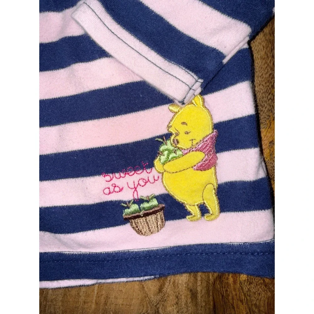 Disney Winnie the Pooh Baby Girl Striped Tunic Top Navy Pink Bow Long Sleeve